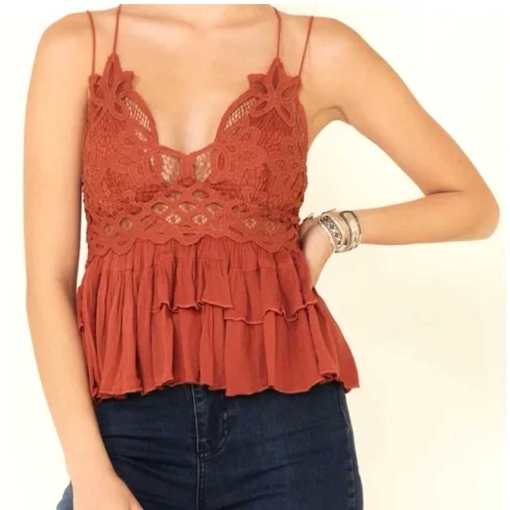 Free People Adella Top. Size Large. NWT. FP One. Lace and Ruffle Cami. Boho Top